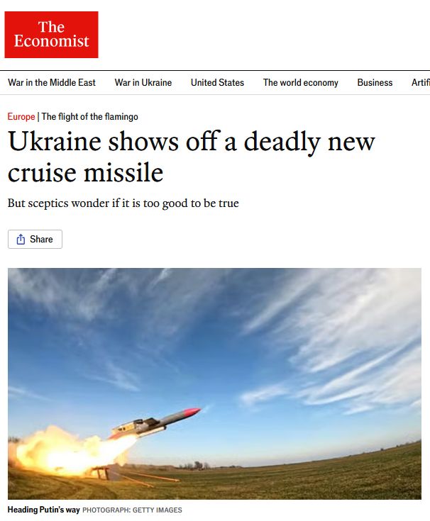 The Economist написав про нашу новоявлену крилату ракету FP-5 Фламінго The Economist написав про нашу новоявлену крилату ракету FP-5 Фламінго