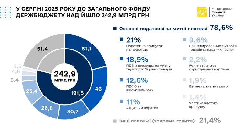 У серпні держбюджет отримав майже 243 мільярди: основні джерела надходжень