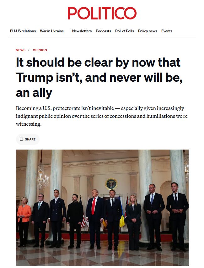 «Європа ризикує стати васалом Америки». Politico про російсько-українську війну