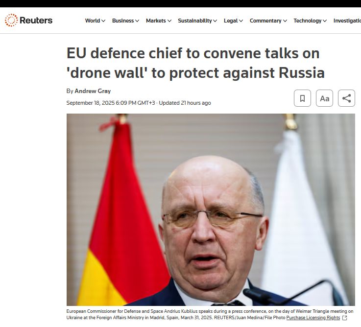 «Стіна дронів від росії: єврокомісар з оборони Андрюс Кубілюс ініціює обговорення