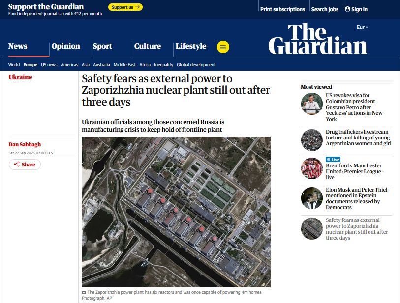 Запорізька АЕС може повторити сценарій Фукусіма через відсутнє вже понад 72 години зовнішнє живлення станції Запорізька АЕС може повторити сценарій Фукусіма через відсутнє вже понад 72 години зовнішнє живлення станції