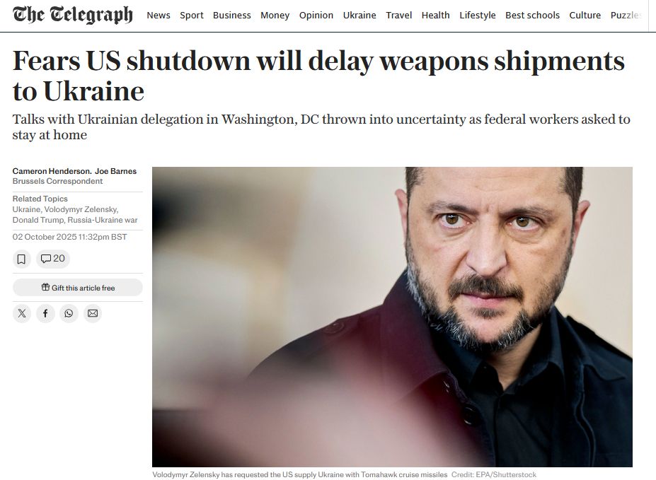 ❗️Україну попередили, що постачання американської зброї на поле бою може затриматися через шатдаун