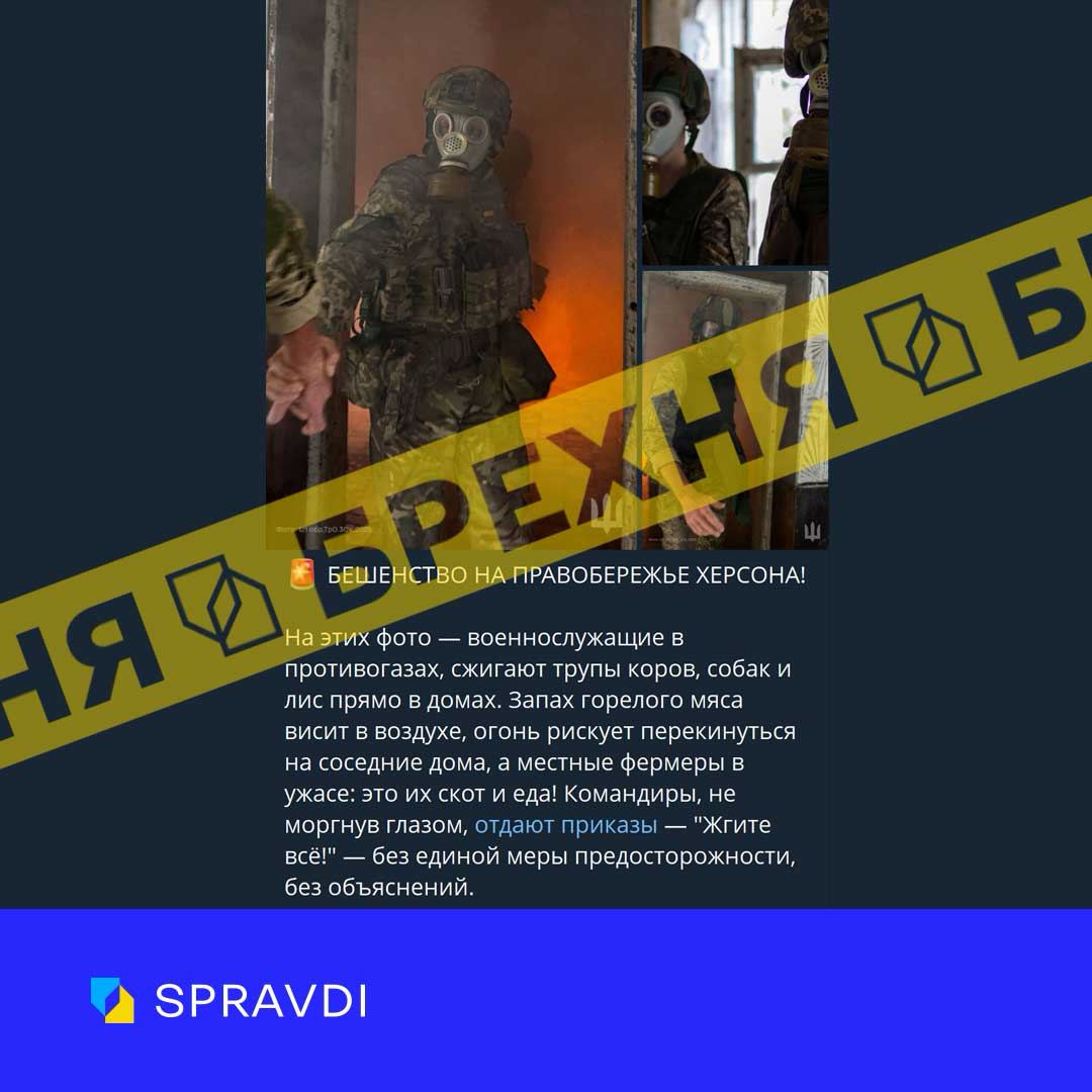 Брехня: «Українські військові спалюють трупи заражених сказом тварин у будинках жителів Херсонщини»