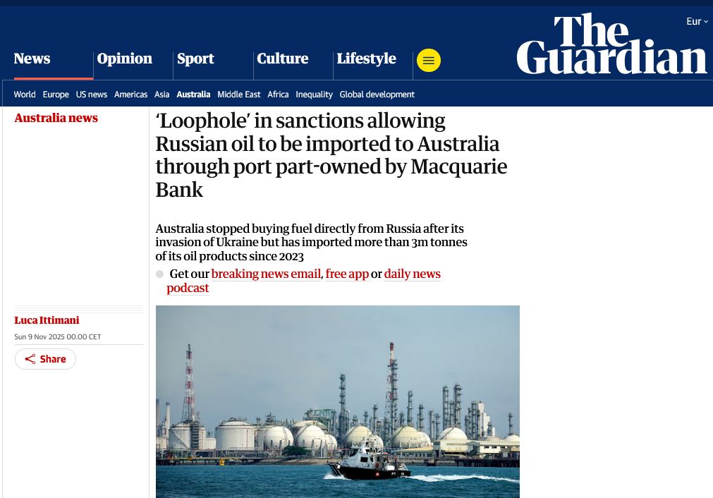Австралія знайшла спосіб купувати російську нафту через «дірку» в санкціях