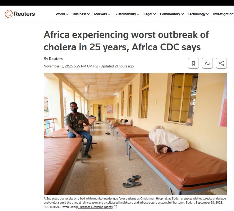 Африка переживає найбільший спалах холери за 25 років