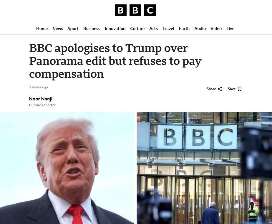 BBC вибачилася перед Трампом за редагування його промови, але виплачувати компенсацію не буде