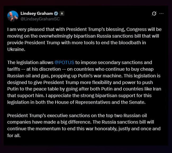 Ліндсі Грем про двопартійний законопроєкт - санкції проти Росії посилюються