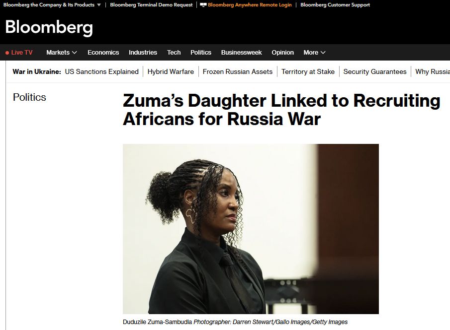 Доньку експрезидента ПАР звинувачують у вербуванні африканців для війни росії проти україни