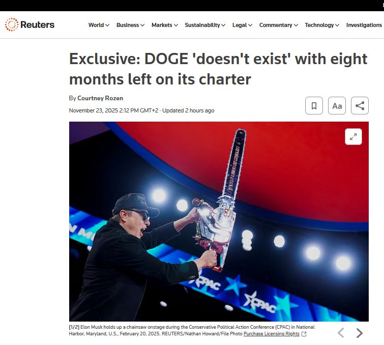 У США розпустили Департамент урядової ефективності (DOGE) на 8 місяців раніше терміну, пише Reuters У США розпустили Департамент урядової ефективності (DOGE) на 8 місяців раніше терміну, пише Reuters