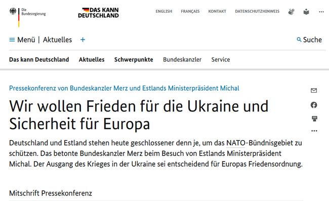 З виступу канцлера Фрідріха Мерца під час візиту премєр-міністра Естонії Міхала