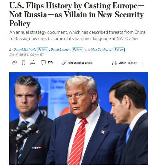 США перевертають історію, виставляючи Європу, а не росію, лиходієм у новій політиці безпеки — The Wall Street Journal