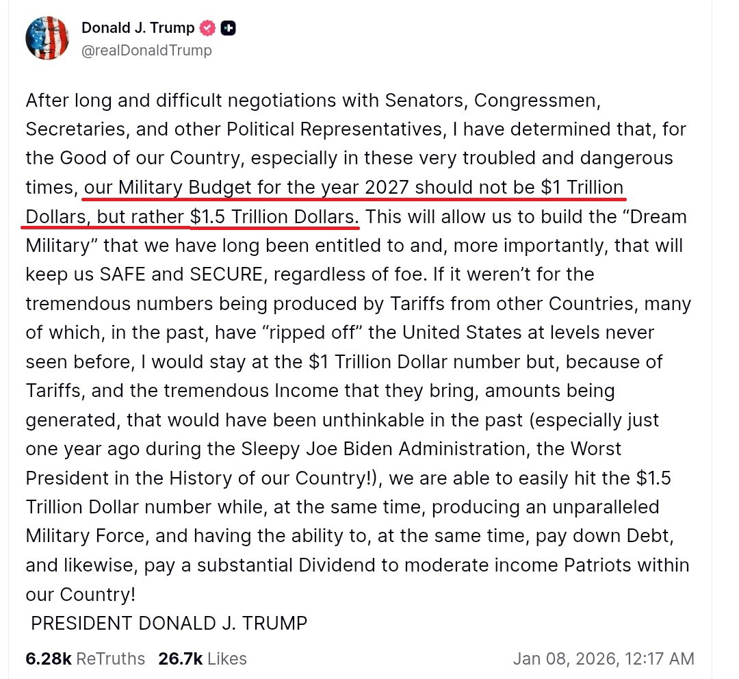 Трамп запросил у Конгресса оборонный бюджет в $1,5 триллиона на 2027 год