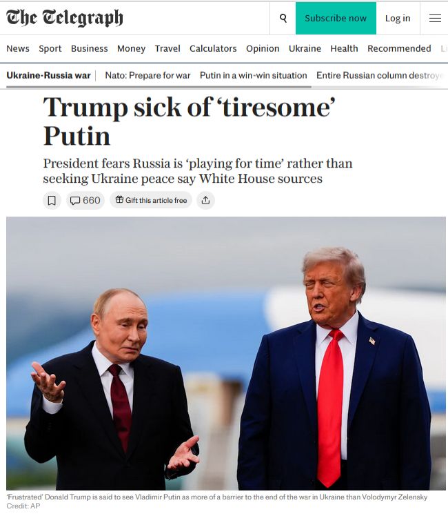 Трамп все більше дратується через путіна та вважає його більшою перешкодою для миру в Україні, ніж Зеленського