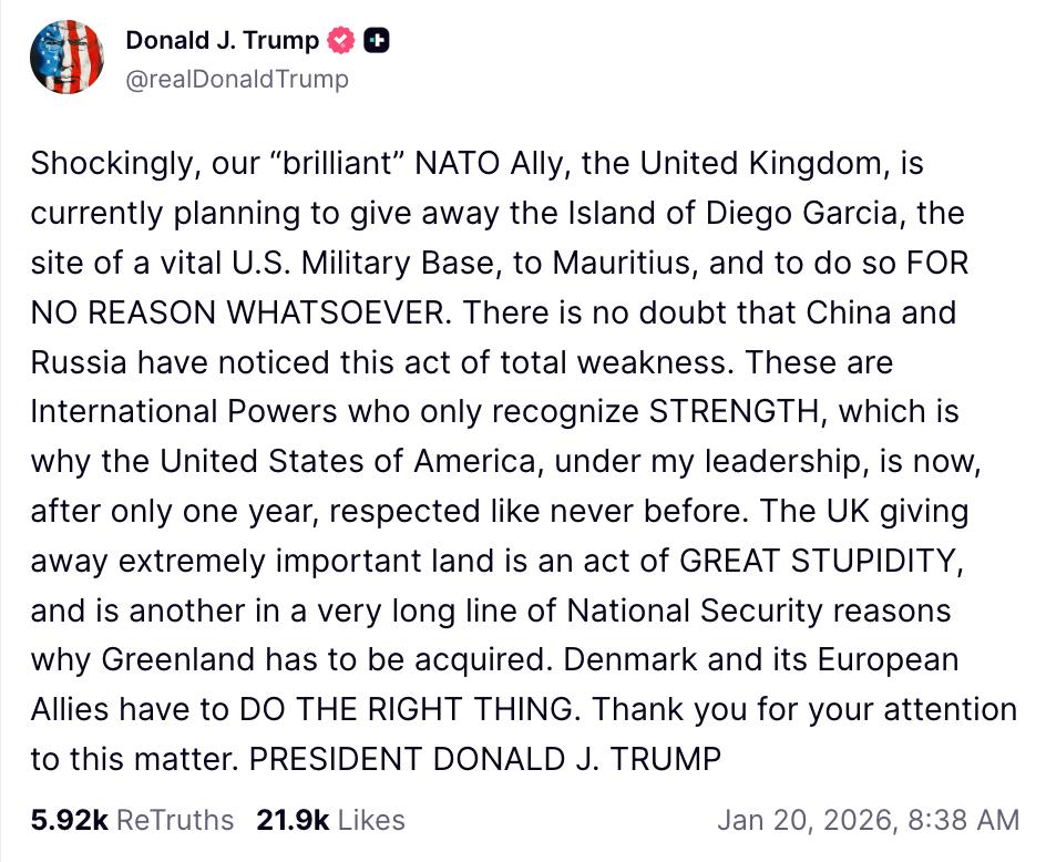 Дональд Трамп вигадав нову причину, щоб захопити Гренландію