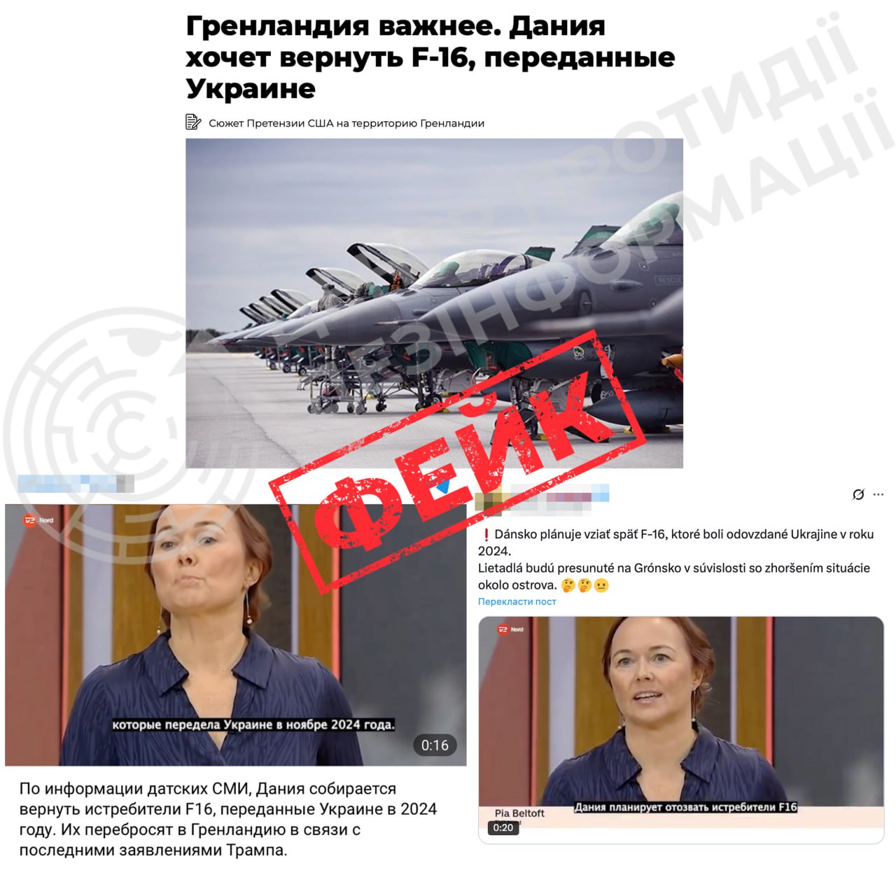 ❗️Фейк про «відкликання Данією F-16 з України до Гренландії»