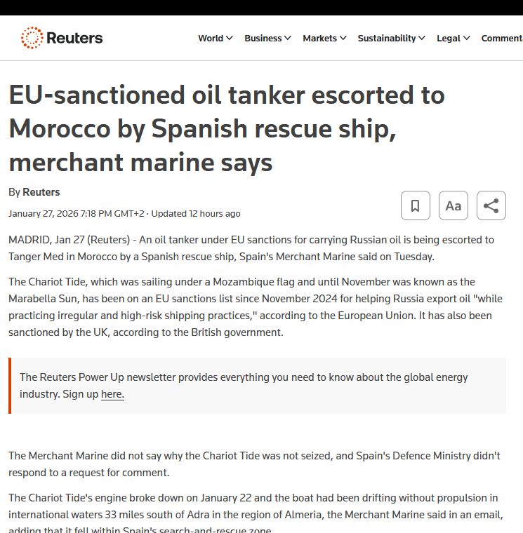 Іспанія врятувала танкер тіньового флоту РФ