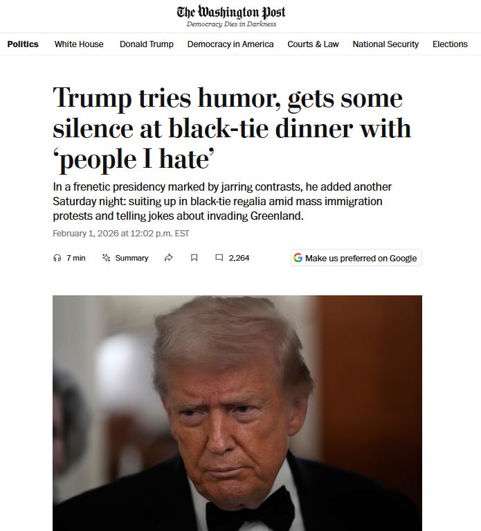 Трамп гуморить на вечері з людьми, яких я ненавиджу