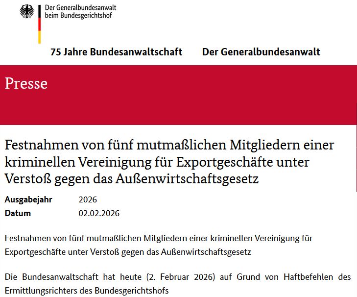 У Німеччині заарештували п’ятьох підозрюваних у масштабних незаконних постачаннях товарів для російського ОПК