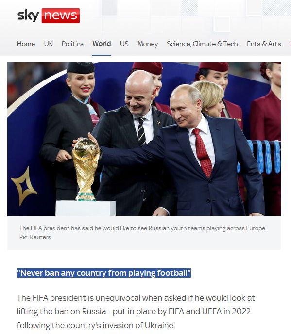 ФІФА хоче повернути російські команди у футбольні турніри, Україна проти