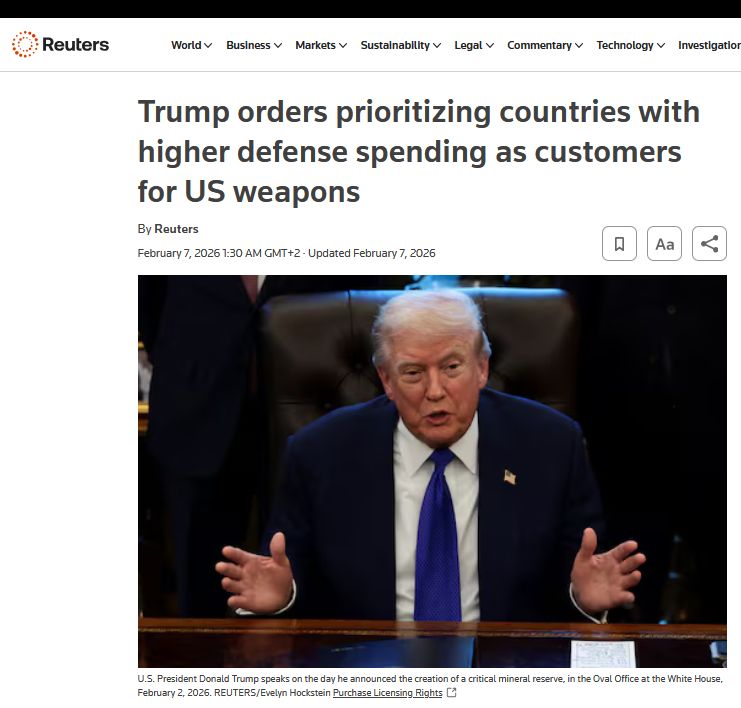Трамп наказав визначити пріоритети країн з більш високими витратами на оборону як клієнтами американської зброї