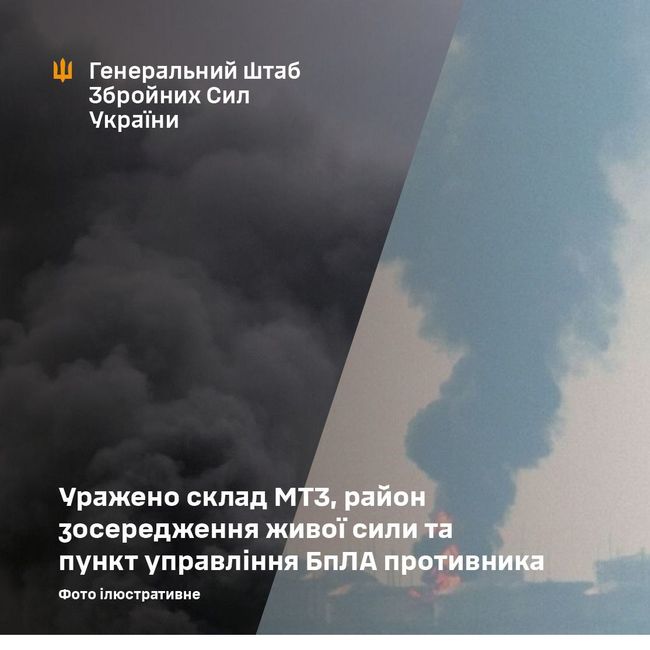 Уражено склад МТЗ, район зосередження живої сили та пункт управління БпЛА противника