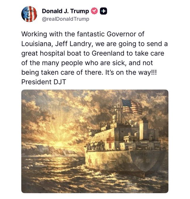 Трамп заявив, що відправить у Гренландію госпітальне судно Трамп заявив, що відправить у Гренландію госпітальне судно
