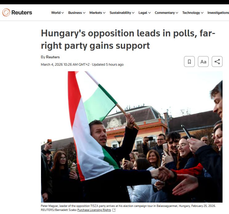 Угорська опозиційна «Тиса» випереджає партію «Фідес» прем’єра Віктора Орбана