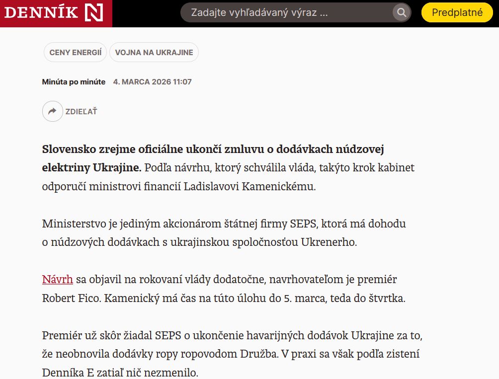 Уряд Словаччини рекомендував припинити постачання аварійної електроенергії Україні Уряд Словаччини рекомендував припинити постачання аварійної електроенергії Україні