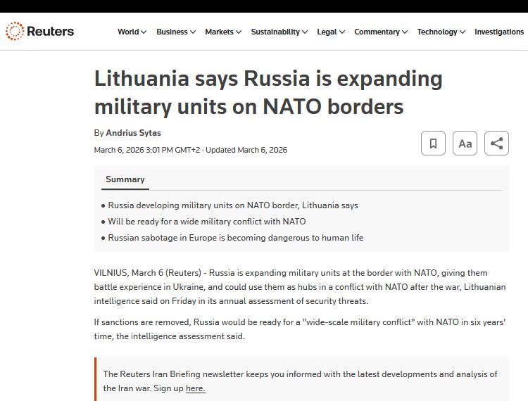 Насчёт россия разворачивает военные подразделения на границе с НАТО, - разведка Литвы. Не совсем