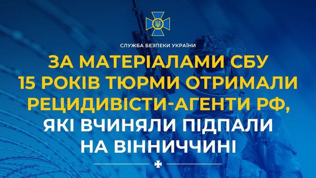 За матеріалами СБУ 15 років тюрми отримали рецидивісти-агенти рф, які вчиняли підпали на Вінниччині