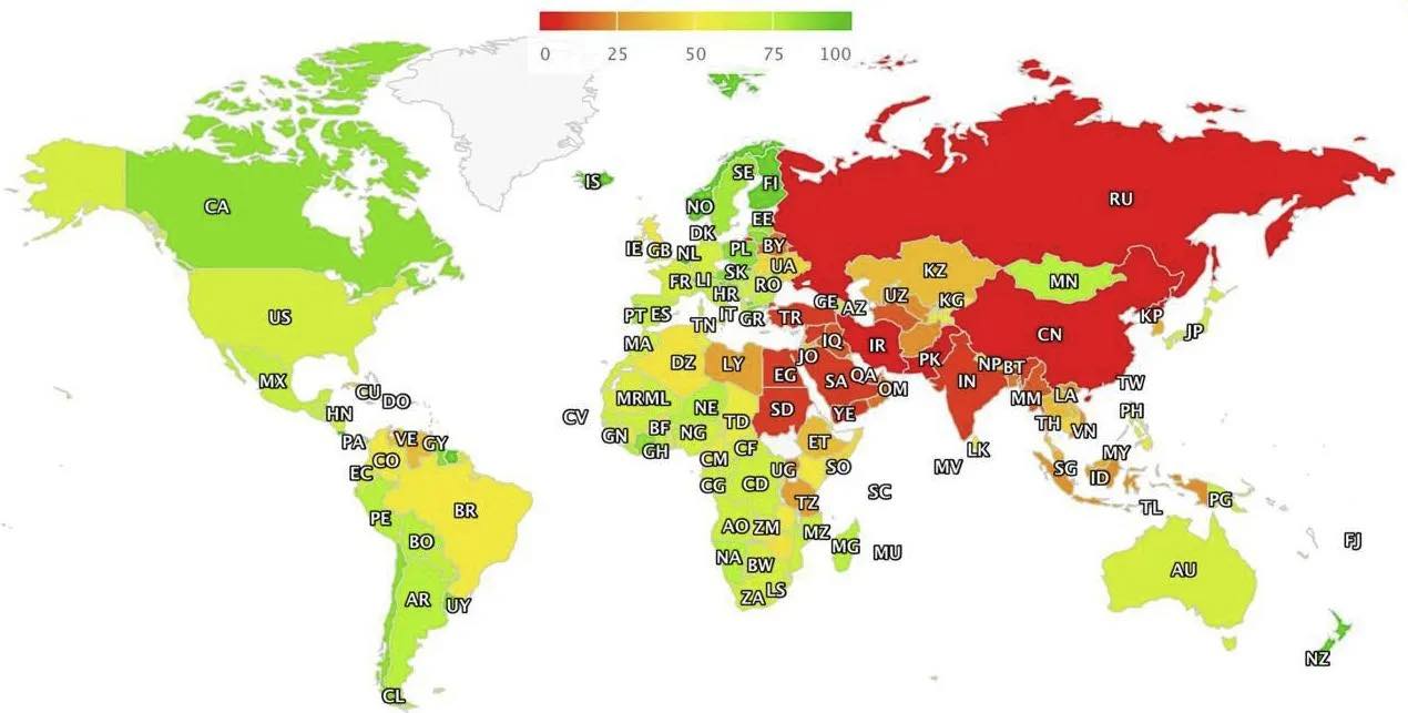 Росія посіла передостаннє місце у рейтингу свободи інтернету