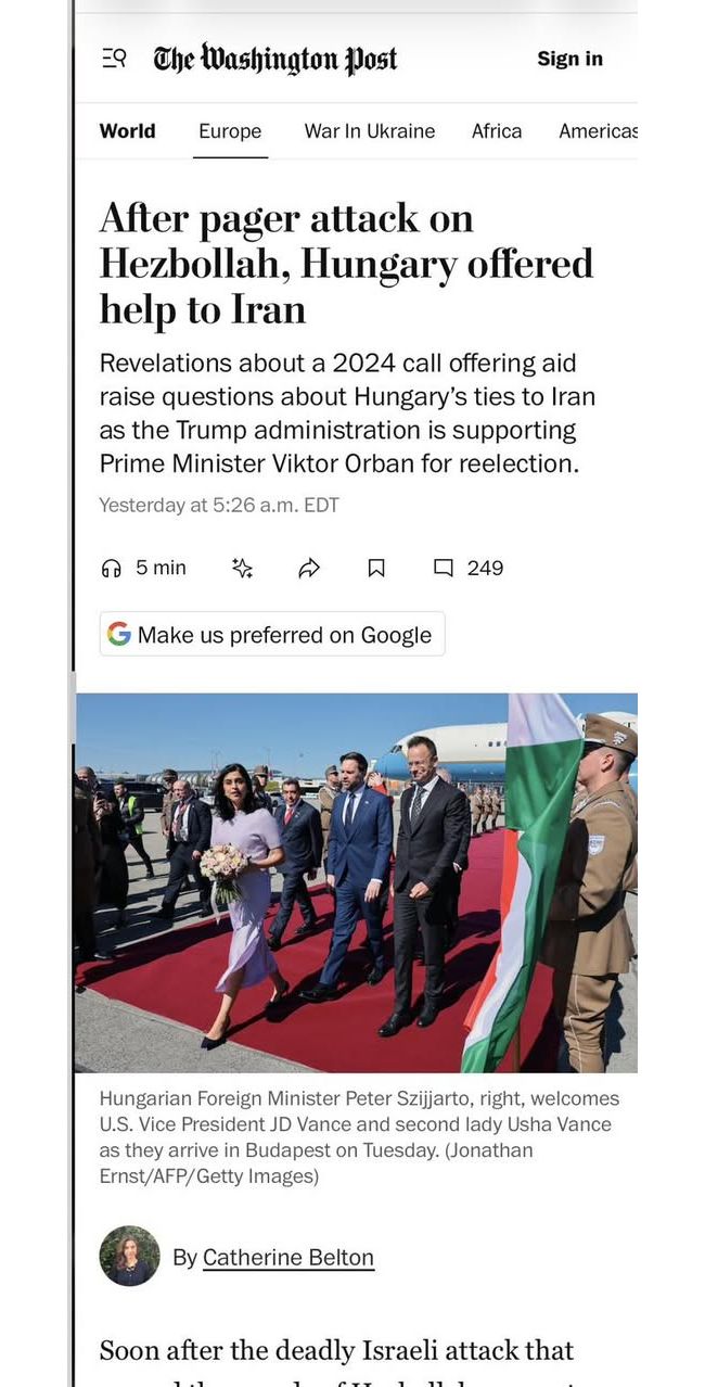 Орбан предлагал помощь Ирану после израильской операции с детонацией пейджеров у боевиков Хезболлы, - The Washington Post