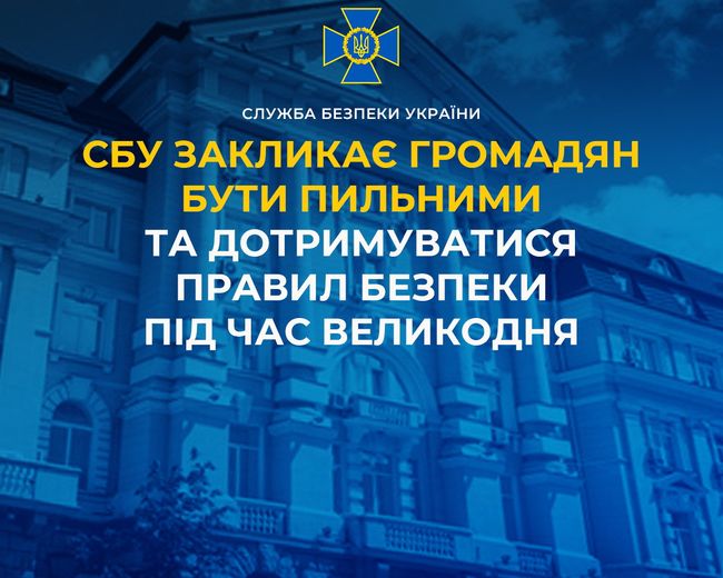 СБУ закликає громадян бути пильними та дотримуватися правил безпеки під час Великодня