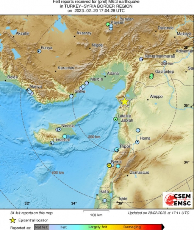 Землетрясение магнитудой 6,4 балла произошло несколько минут назад на границе Турции и Сирии
