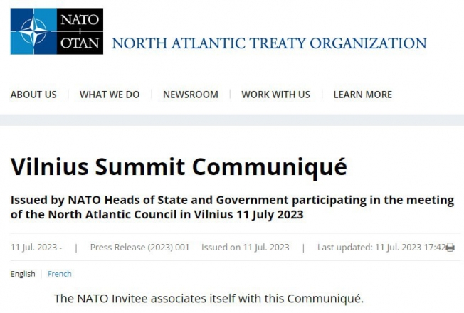 Итоговое коммюнике, принятое сегодня в Вильнюсе на саммите НАТО